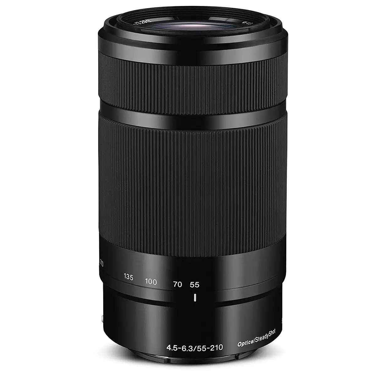 Heavily retouched product photograph of a camera lens for an electronics brand, featuring custom gradients